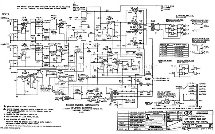 1974 Fender® Twin Reverb™ Amp Blackface Mods & Re-Voicing Documents and Schematics - 6