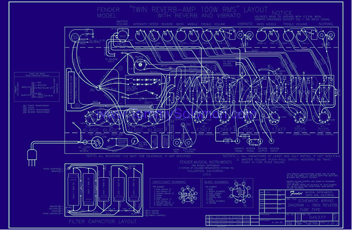 1974 Fender® Twin Reverb™ Amp Blackface Mods & Re-Voicing Documents and Schematics - 7